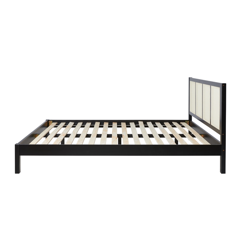 Pemberly Row Solid Wood Rattan Headboard King Bedframe - Black