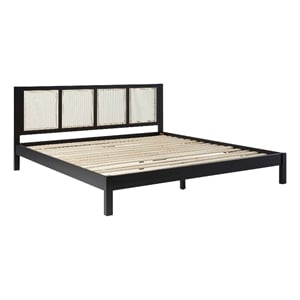 Pemberly Row Solid Wood Rattan Headboard King Bedframe - Black