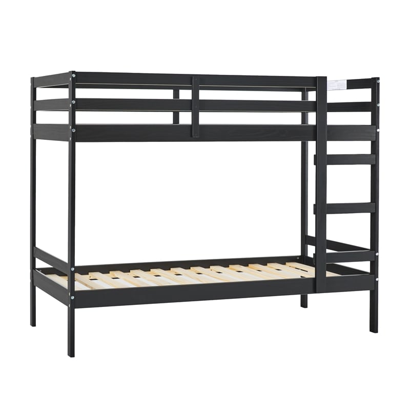 Pemberly Row Twin Over Twin Simple Solid Wood Bunk Bed - Black