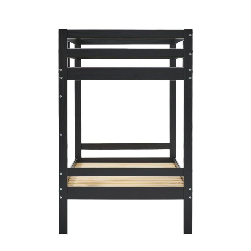 Pemberly Row Twin Over Twin Simple Solid Wood Bunk Bed - Black