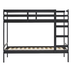 Pemberly Row Twin Over Twin Simple Solid Wood Bunk Bed - Black