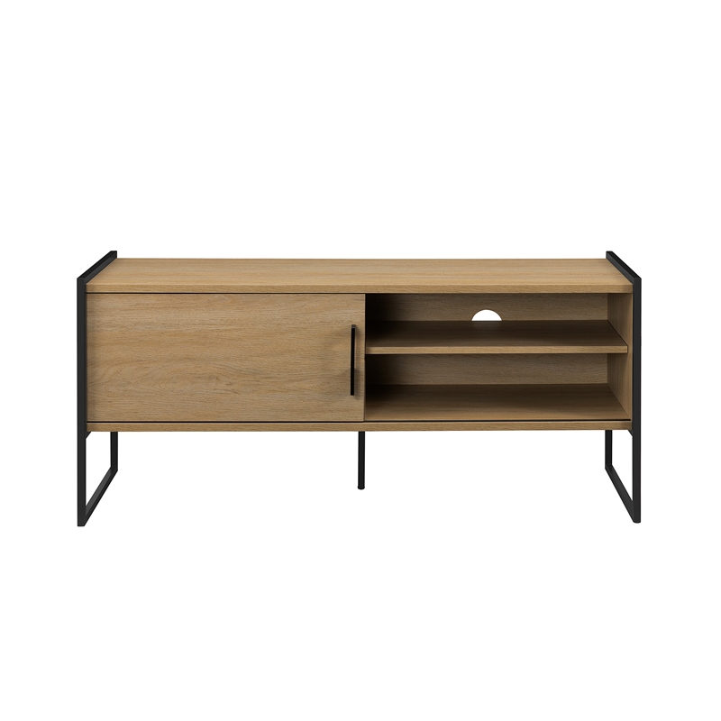 Pemberly Row Contemporary Wood Media Console W48 in Coastal Oak
