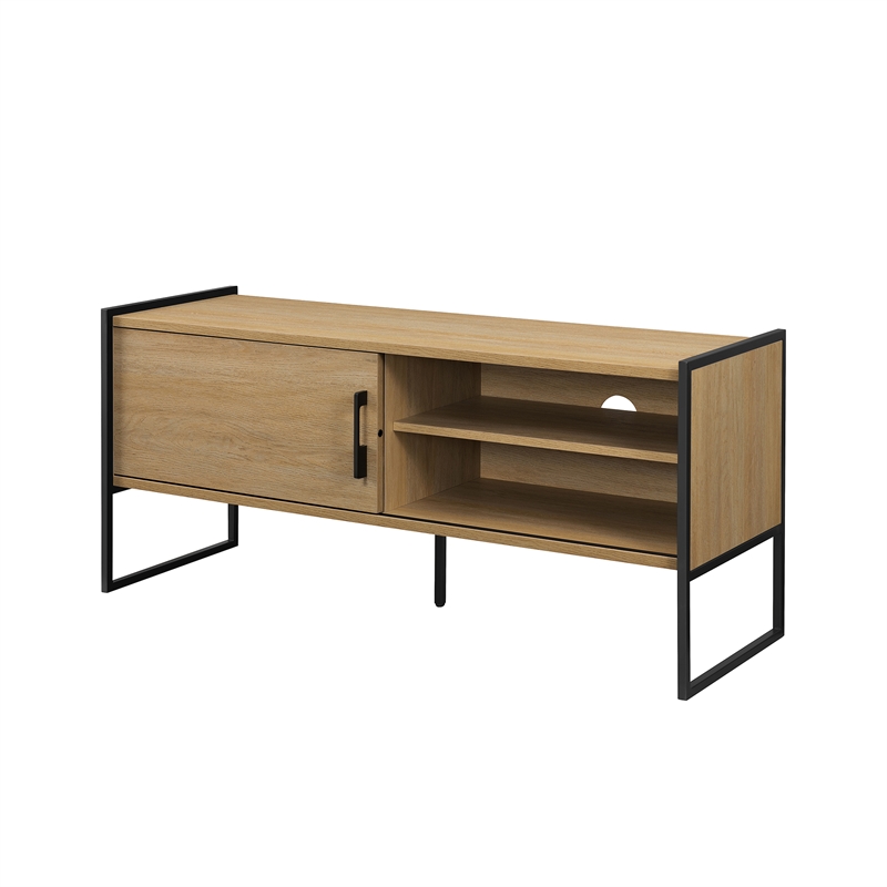 Pemberly Row Contemporary Wood Media Console W48 in Coastal Oak