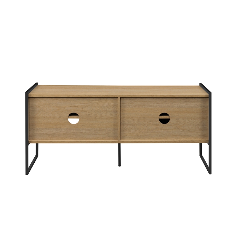 Pemberly Row Contemporary Wood Media Console W48 in Coastal Oak
