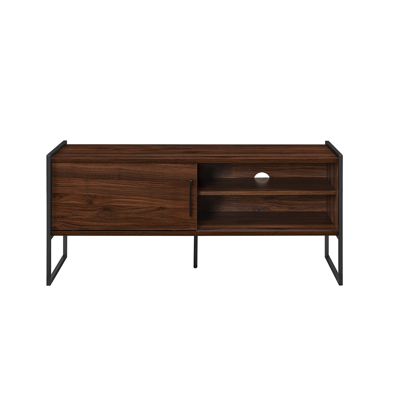 Pemberly Row Contemporary Wood Media Console W48 in Dark Walnut