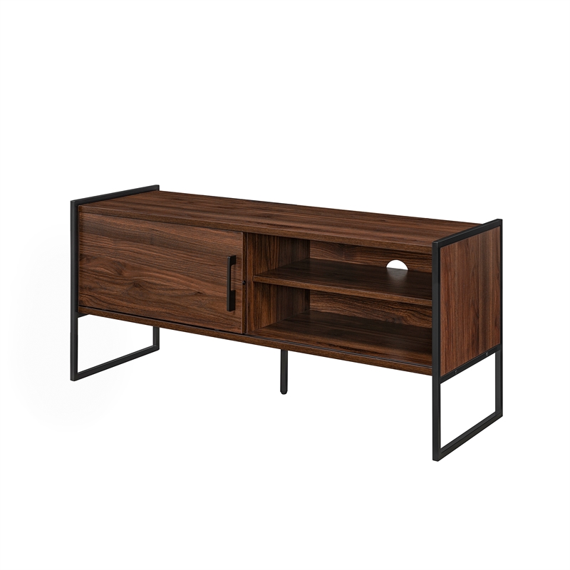 Pemberly Row Contemporary Wood Media Console W48 in Dark Walnut