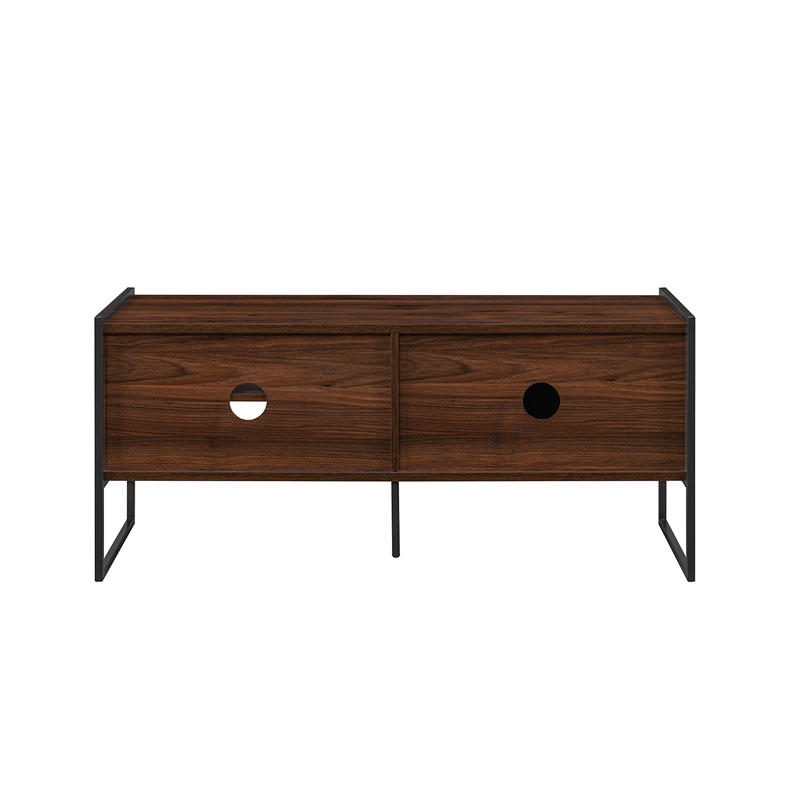 Pemberly Row Contemporary Wood Media Console W48 in Dark Walnut