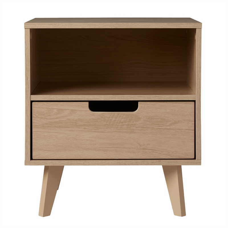 Pemberly Row Mid-Century 1-Drawer Wood Nightstand in Oak Finish