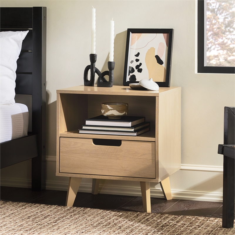 Pemberly Row Mid-Century 1-Drawer Wood Nightstand in Oak Finish