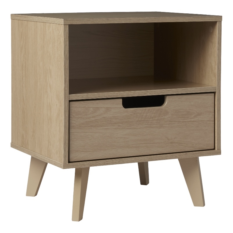 Pemberly Row Mid-Century 1-Drawer Wood Nightstand in Oak Finish