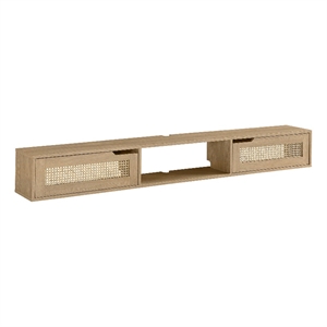 Pemberly Row 70&quot Floating Wood TV Stand with Rattan Doors - Oak