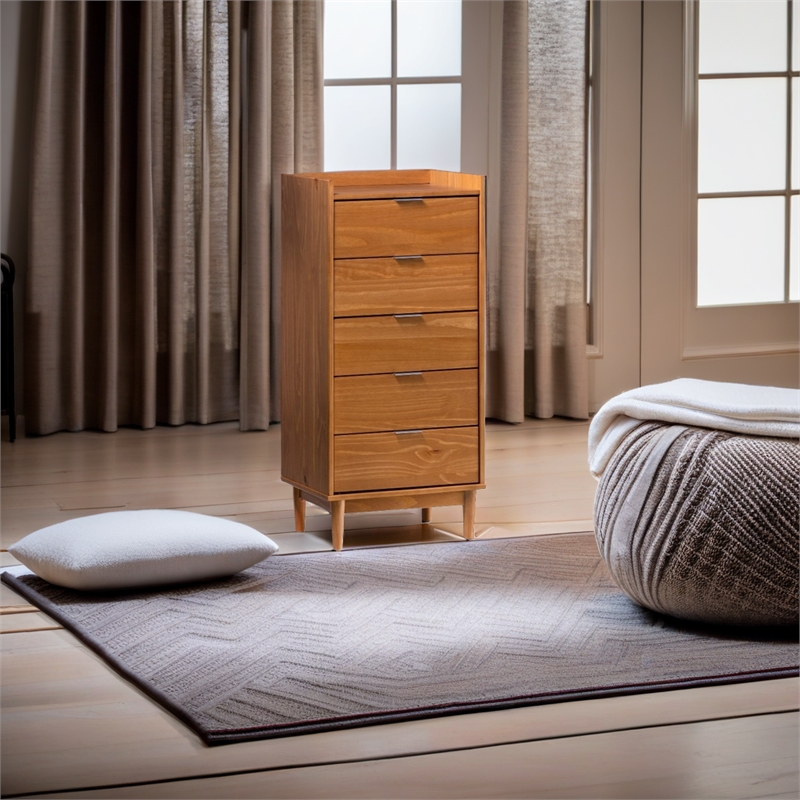 Pemberly Row 5-Drawer Solid Wood Tall Bedroom Chest Dresser - Caramel