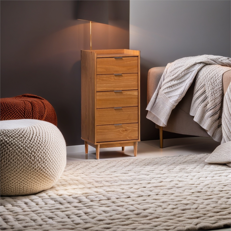 Pemberly Row 5-Drawer Solid Wood Tall Bedroom Chest Dresser - Caramel