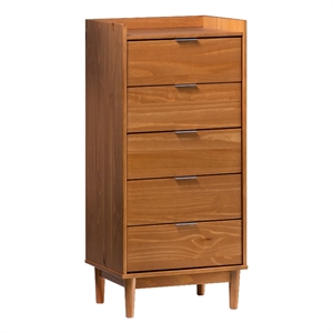 Pemberly Row 5-Drawer Solid Wood Tall Bedroom Chest Dresser - Caramel