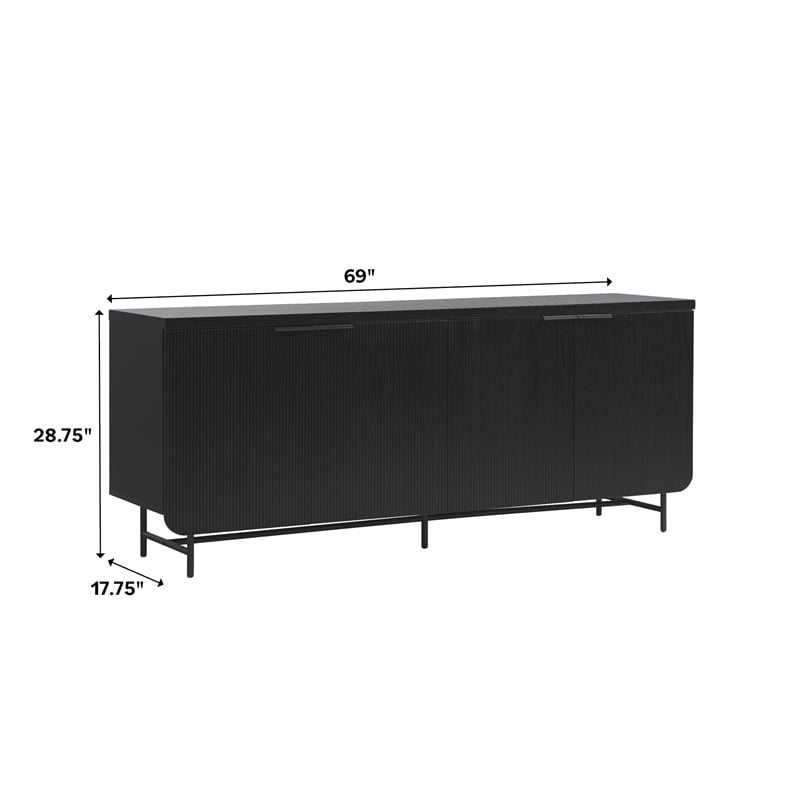 Pemberly Row 4-Door Modern Wood Sideboard with Ample Cabinet in Black