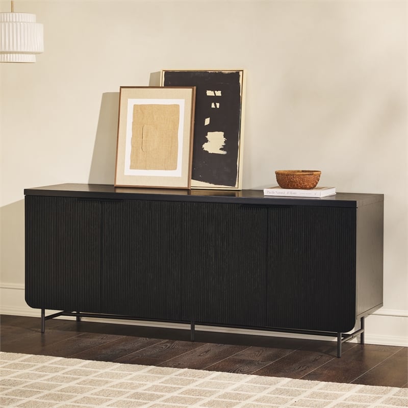 Pemberly Row 4-Door Modern Wood Sideboard with Ample Cabinet in Black