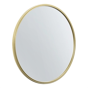 Pemberly Row Contemporary 36&quot Metal Double Ribbed Frame Mirror in Gold