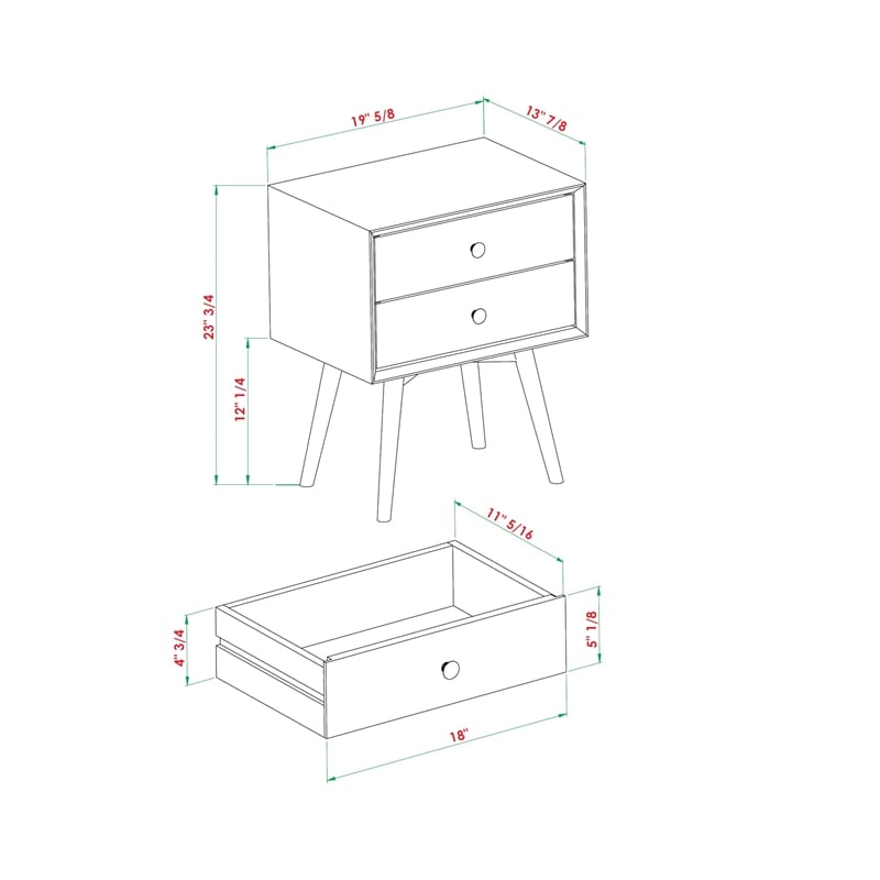 Pemberly Row 2-Drawer Mid-Century Solid Wood Nightstand - Natural Pine