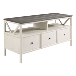 Pemberly Row 60&quot Distressed 3-Drawer Solid Wood TV Console - Gray / White Wash