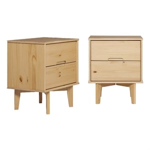 Pemberly Row 2-Drawer Groove Handle Solid Wood Nightstand - 2PK - Natural Pine