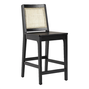 Pemberly Row 24&quot Solid Wood Counter Stool with Back Insert in Black (Set of 2)