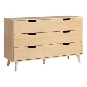 Pemberly Row Simple Wood 6 Drawer Dresser with Cut Out Handles - Riviera Beige