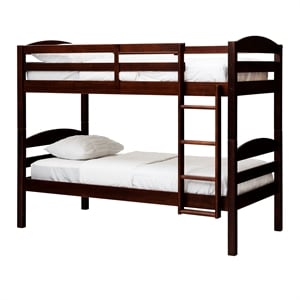 Pemberly Row Transitional Twin-over-Twin Solid Wood Bunk Bed Frame in Espresso