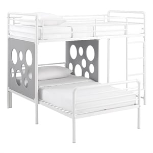 Pemberly Row 60&quot L-Shape Metal Bunk Bed with Cut Out Panels in White/Cool Gray