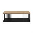 Pemberly Row Minimalist Metal Slatted Rectangle Wood Coffee Table - Oak / Black