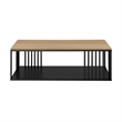 Pemberly Row Minimalist Metal Slatted Rectangle Wood Coffee Table - Oak / Black