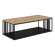 Pemberly Row Minimalist Metal Slatted Rectangle Wood Coffee Table - Oak / Black