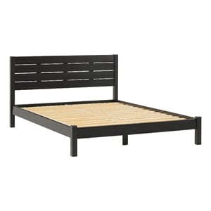 Pemberly Row Solid Wood Minimalist Boho Queen Bed with Simple Headboard - Black