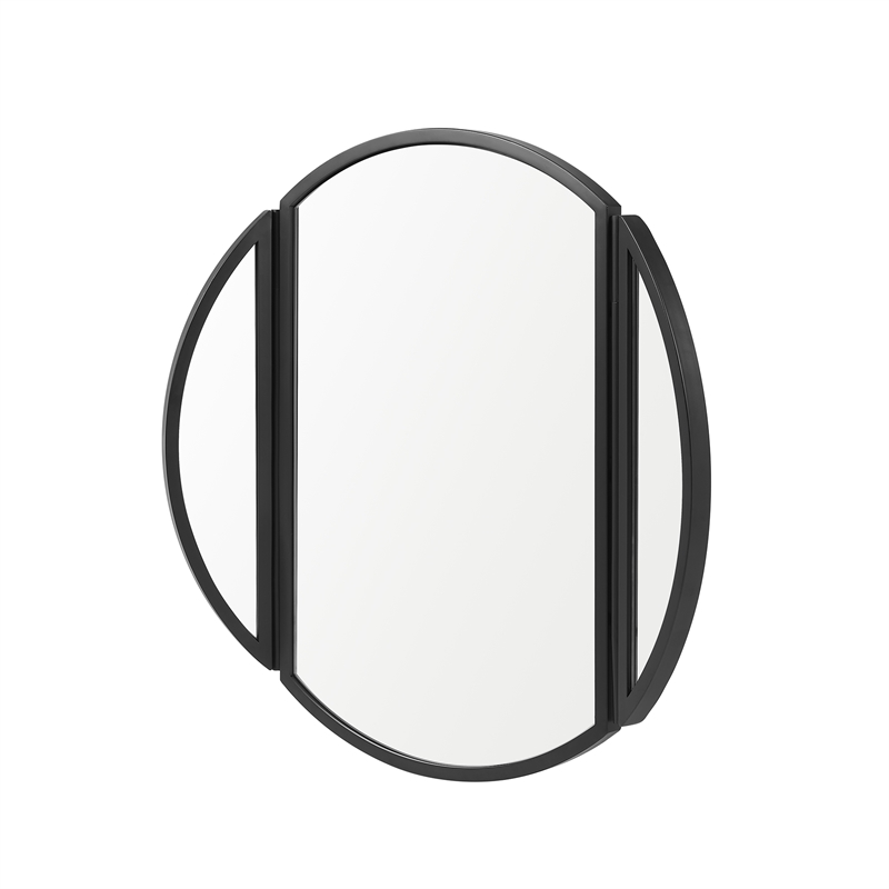 Pemberly Row Metal Round Wall Mirror with Hinging Sides - Black