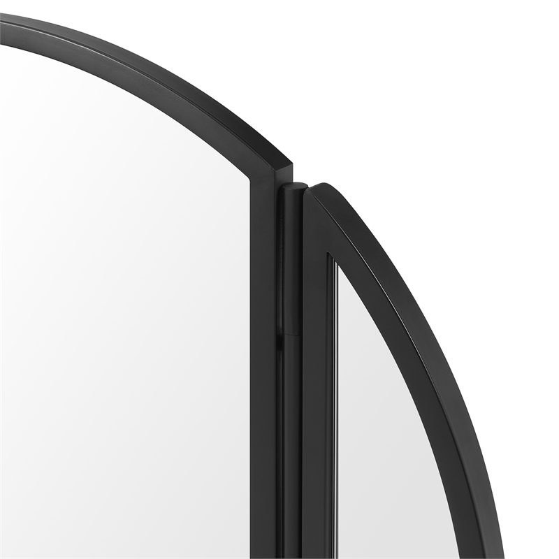 Pemberly Row Metal Round Wall Mirror with Hinging Sides - Black