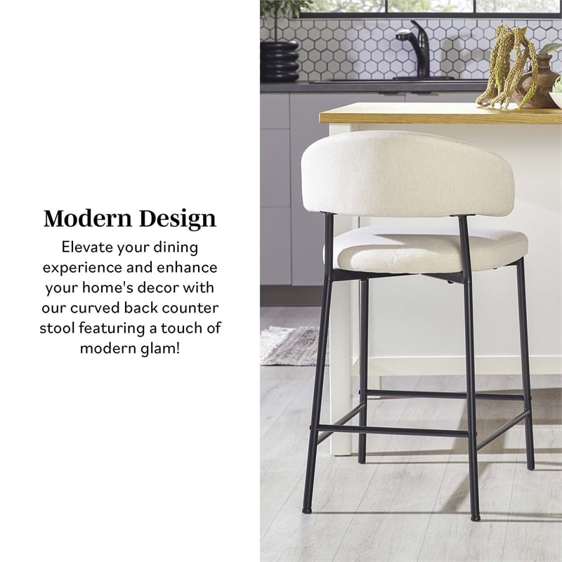 Pemberly Row Curved Back Metal Counter Stool - Set of 2 - Ivory