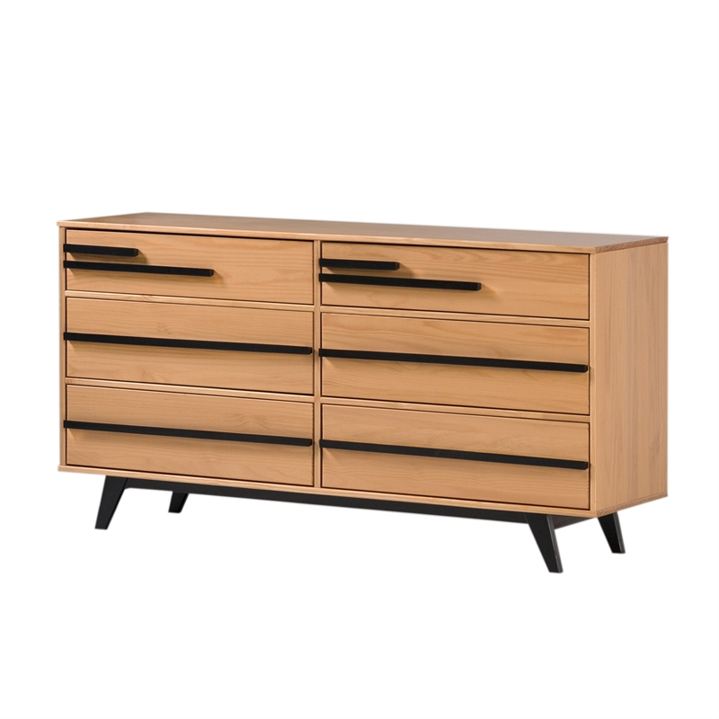 Pemberly Row 6-Drawer Wood Modern Dresser - Natural Pine Varnish