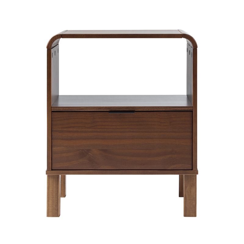 Pemberly Row 1-Drawer Wood Nightstand with Rounded Edge in Brown