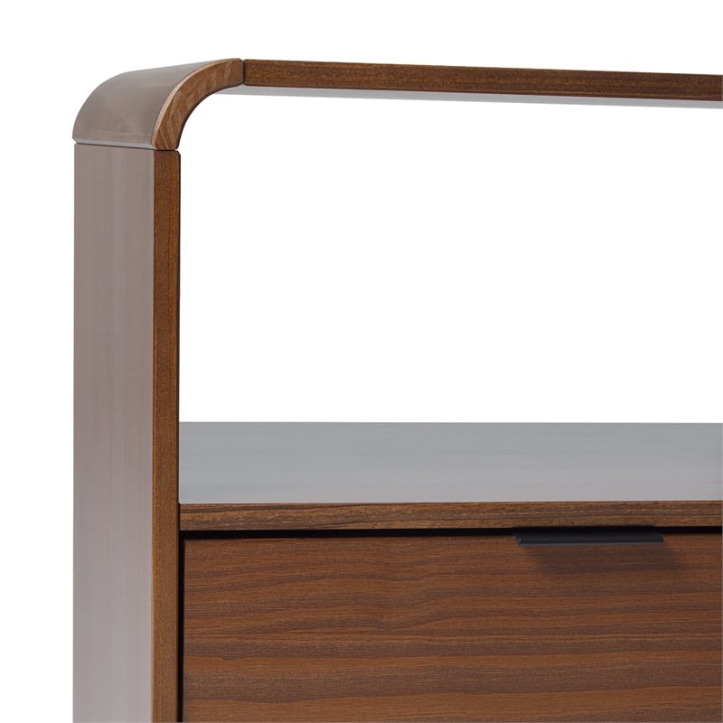 Pemberly Row 1-Drawer Wood Nightstand with Rounded Edge in Brown