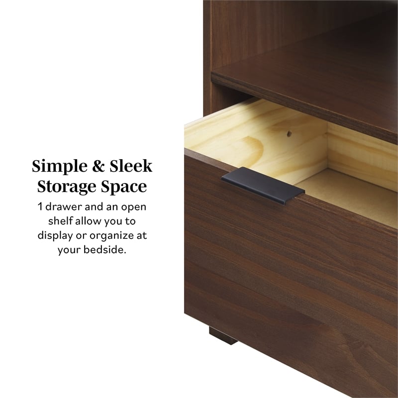Pemberly Row 1-Drawer Wood Nightstand with Rounded Edge in Brown