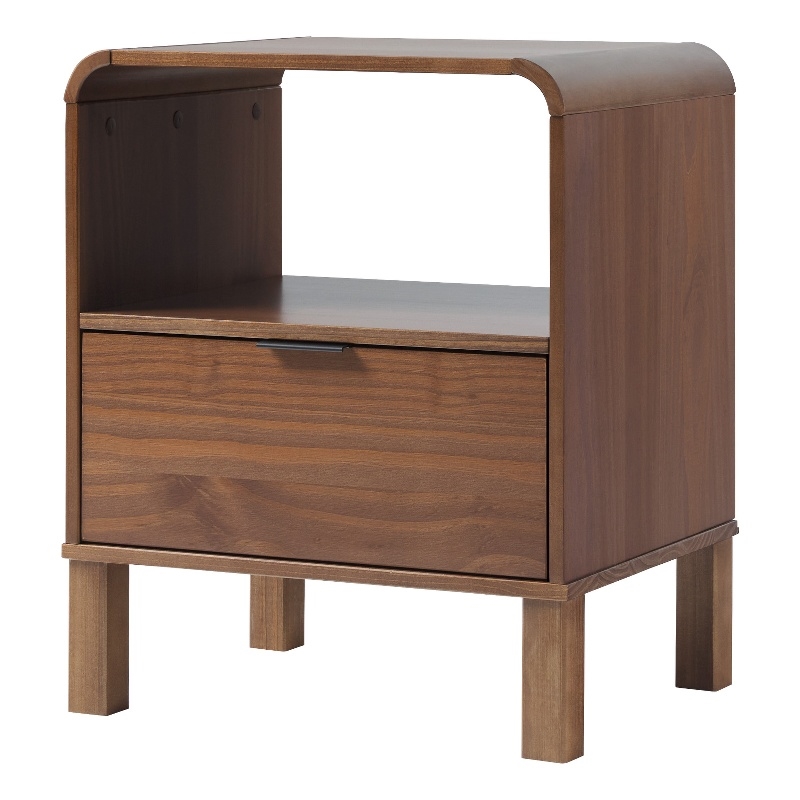 Pemberly Row 1-Drawer Wood Nightstand with Rounded Edge in Brown