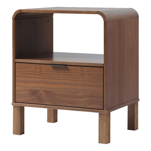 Pemberly Row 1-Drawer Wood Nightstand with Rounded Edge in Brown