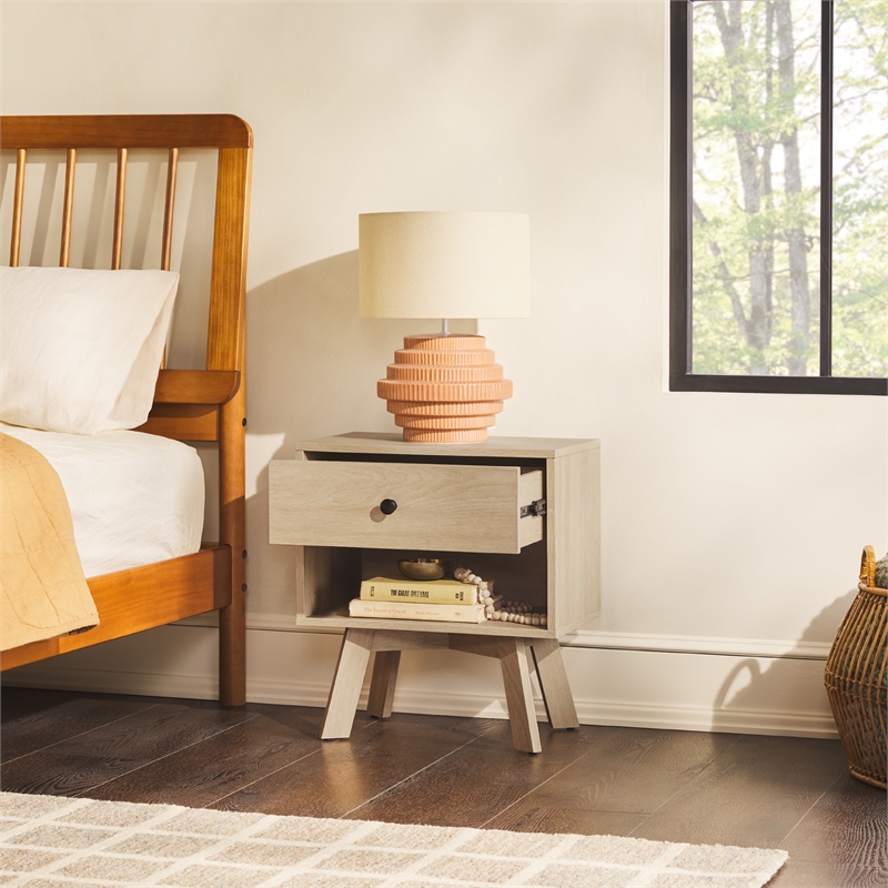 Pemberly Row 1-Drawer Mid-Century Wood Nightstand in Coastal Oak