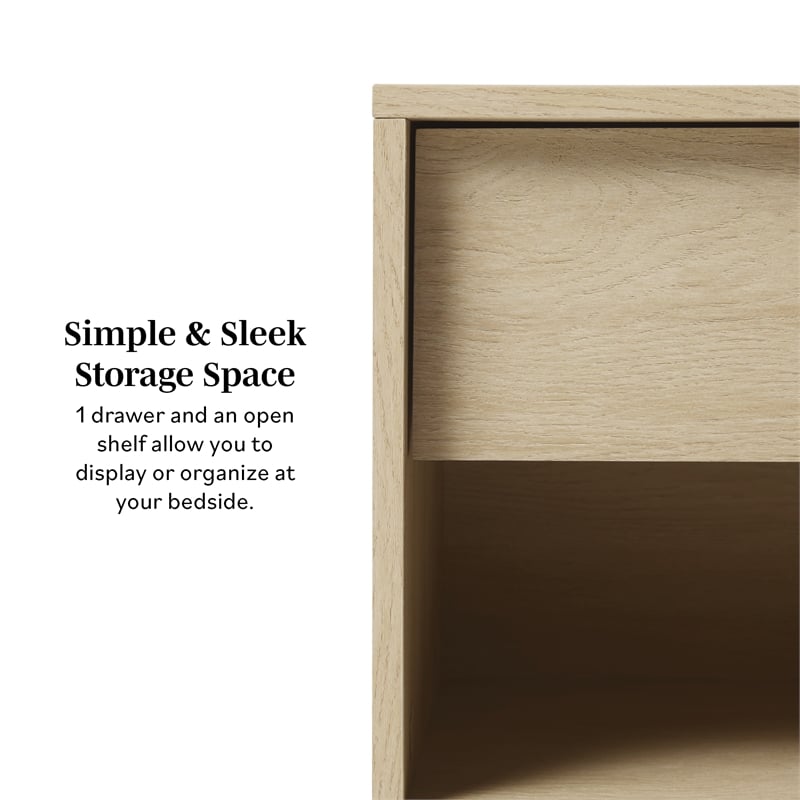 Pemberly Row 1-Drawer Mid-Century Wood Nightstand in Coastal Oak