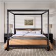 Pemberly Row Wood King Size Canopy Bed with Slatted Headboard in Black
