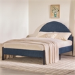 Pemberly Row Upholstered Metal Queen Bed with Arched Headboard in Blue