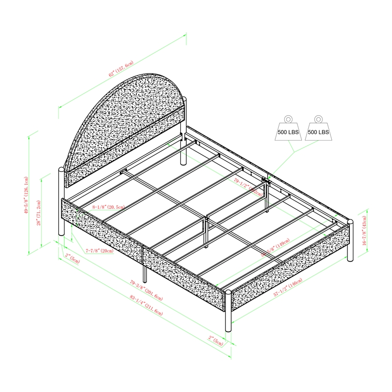 Pemberly Row Upholstered Metal Queen Bed with Arched Headboard in Blue