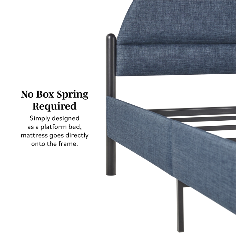 Pemberly Row Upholstered Metal Queen Bed with Arched Headboard in Blue