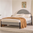 Pemberly Row Upholstered Metal Queen Bed with Arched Headboard in Gray