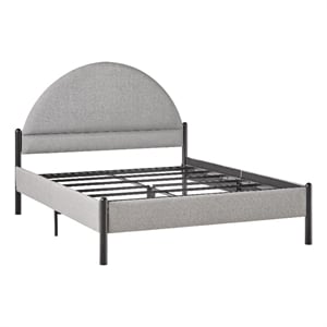 Pemberly Row Upholstered Metal Queen Bed with Arched Headboard in Gray