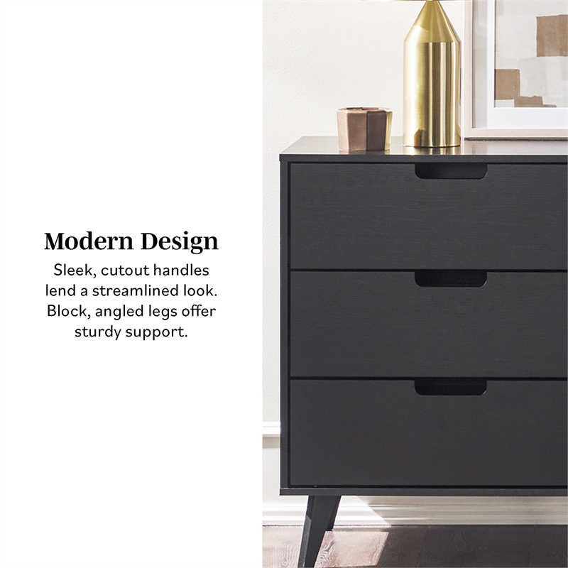 Pemberly Row Simple Wood 6 Drawer Dresser with Cut Out Handles - Black